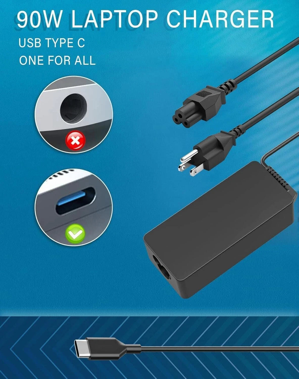90W AC Adapter Charger Power USB-C Cord for Dell Chromebook 2In1 Laptop Computer