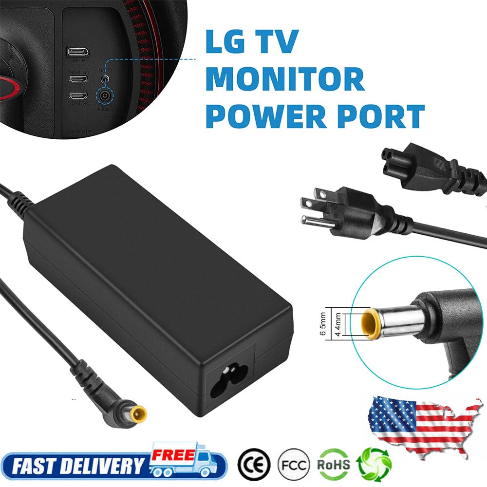 AC Adapter Charger For LG 27GN850-B UltraGear 27" LED Gaming Monitor Power Cord