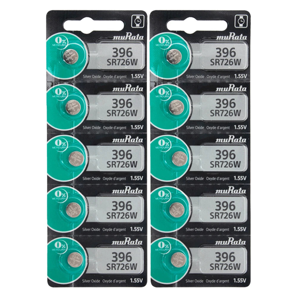 Murata 396 (SR726W) 1.55V Silver Oxide 0% Hg Mercury Free Watch Battery (10 Pcs)
