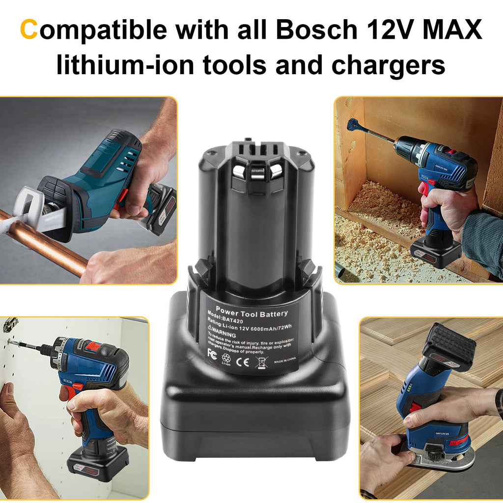 2Pack 6.0AH For Bosch BAT411A 12V Max Lithium-Ion Battery BAT411 BAT412A BAT420