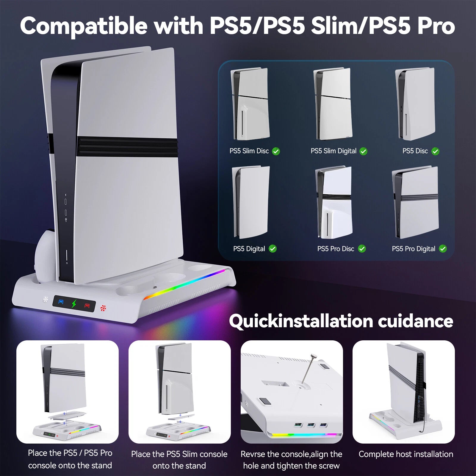 Wireless PS5 Controller Charger Cooling Fan Station for DualSense Playstation 5