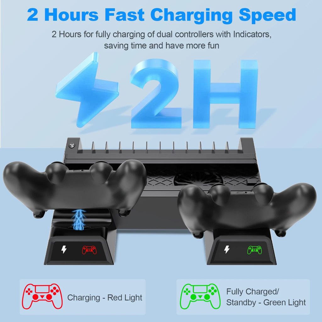 Vertical Stand Cooling Fan PS4 Controller Charging Dock for PS4/PS4 Slim/PS4 Pro