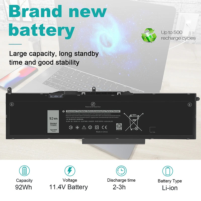 92Wh Battery VG93N for Dell Latitude 5580 5591 Precision 3520 3530 M3520 M3530