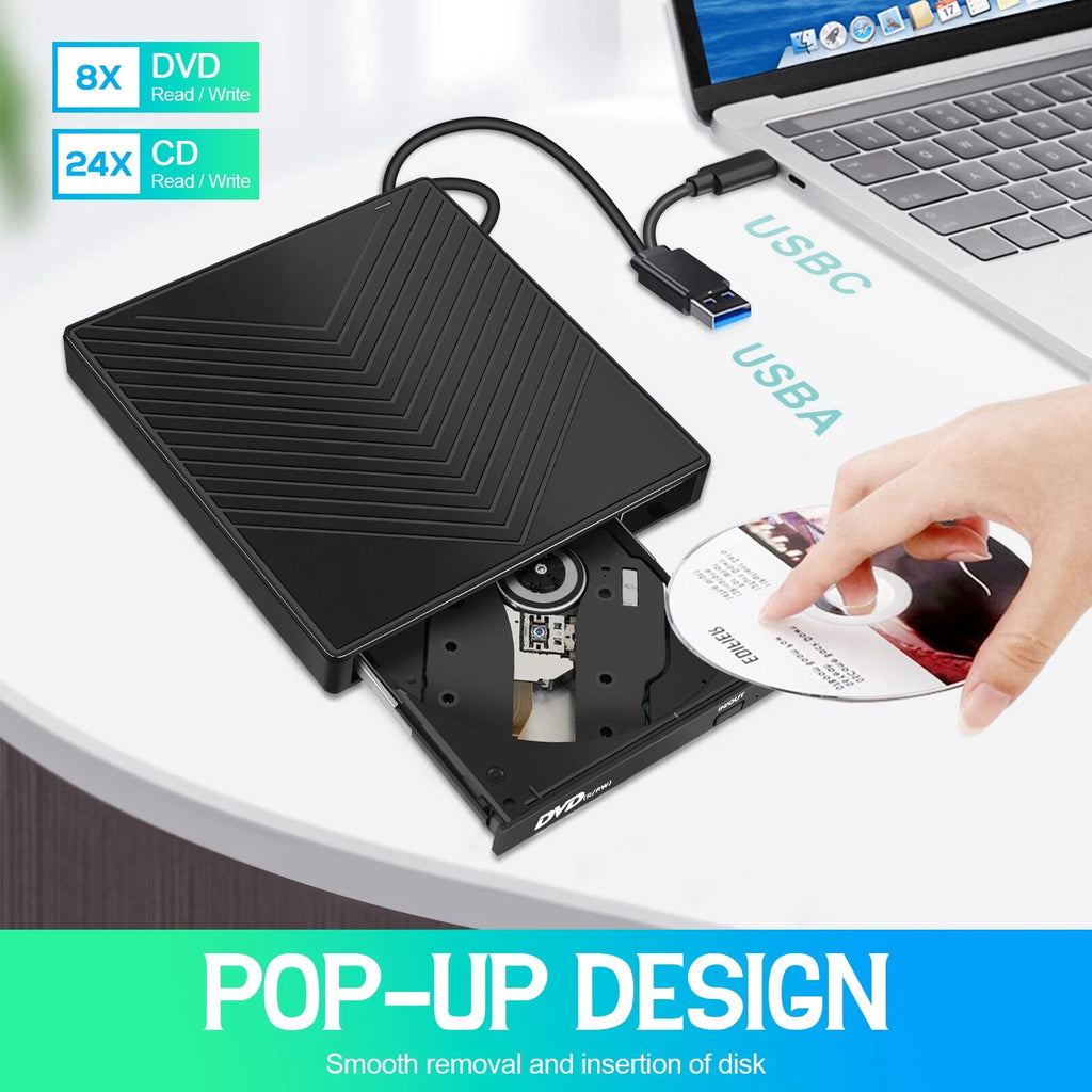 NEW External DVD Optical Drive Type-C USB 3.0 CD Writer USB C DVD +/-RW Reader