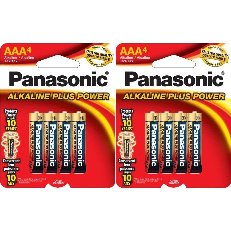 Pack of 8 Panasonic AAA Plus Power 1.5V All Purpose Alkaline Batteries