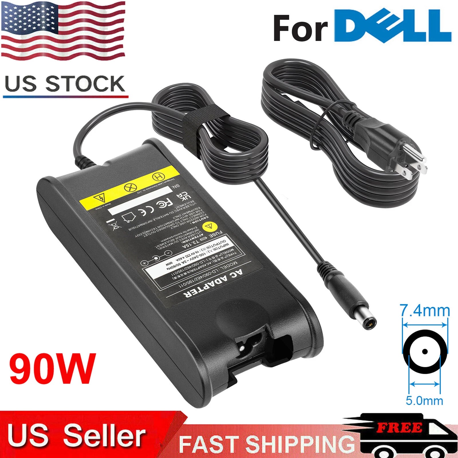 19.5V 4.62A 90W AC Power Supply Adapter Charger For Dell PA-10 PA-3E PA-1900-02D