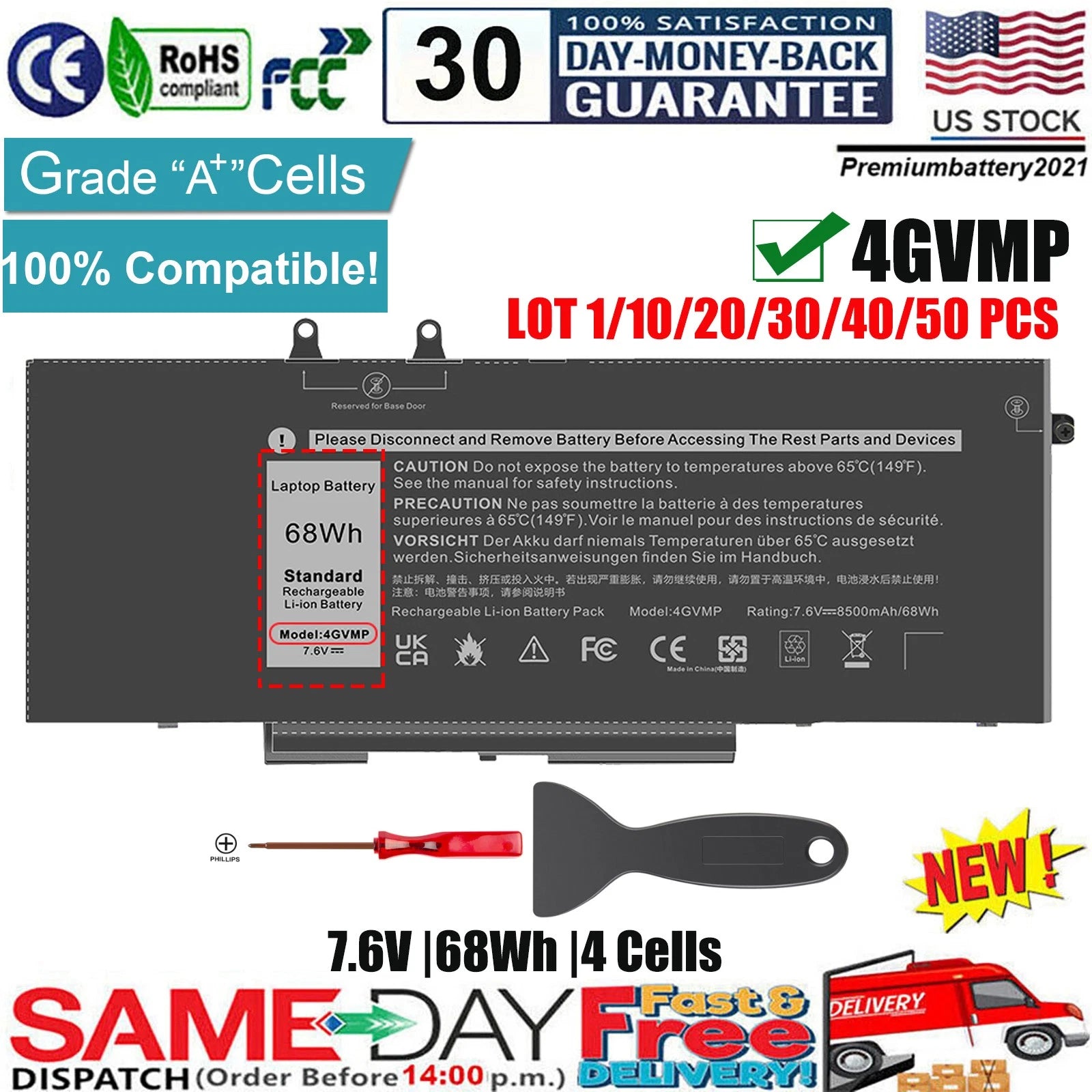 ?LOT 4GVMP Battery For Dell Latitude 5400 5500 Precision 3540 M3540 RF7WM 68Wh