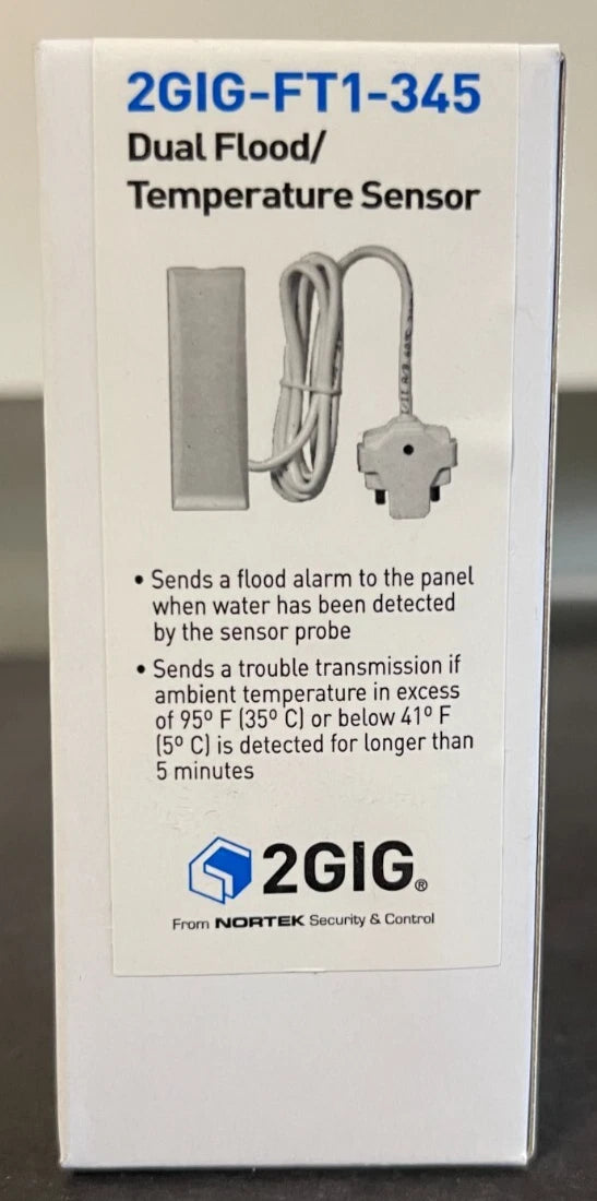 Brand New 2GIG-FT1-345 Wireless Flood / Temperature Sensor, W/ Battery