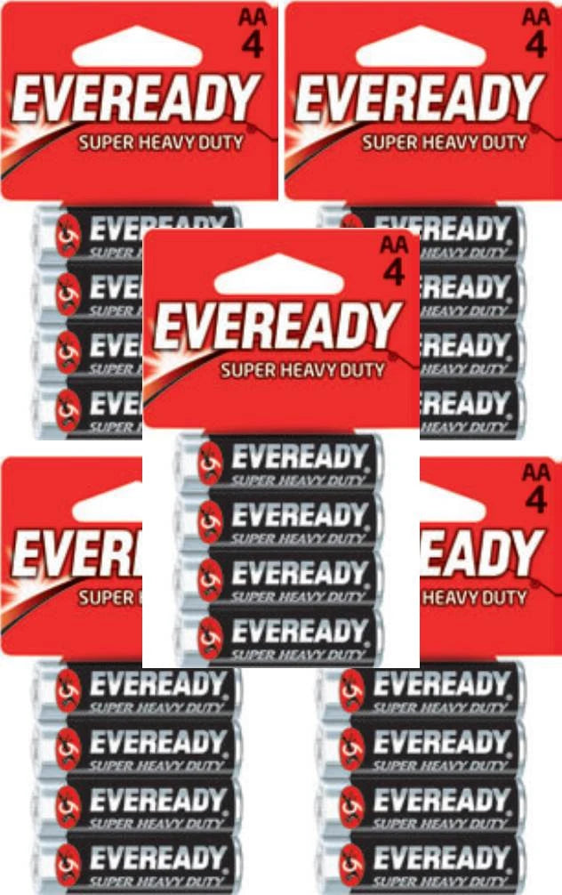 20 x Energizer Eveready Super Heavy Duty AA Batteries (5 x 4)