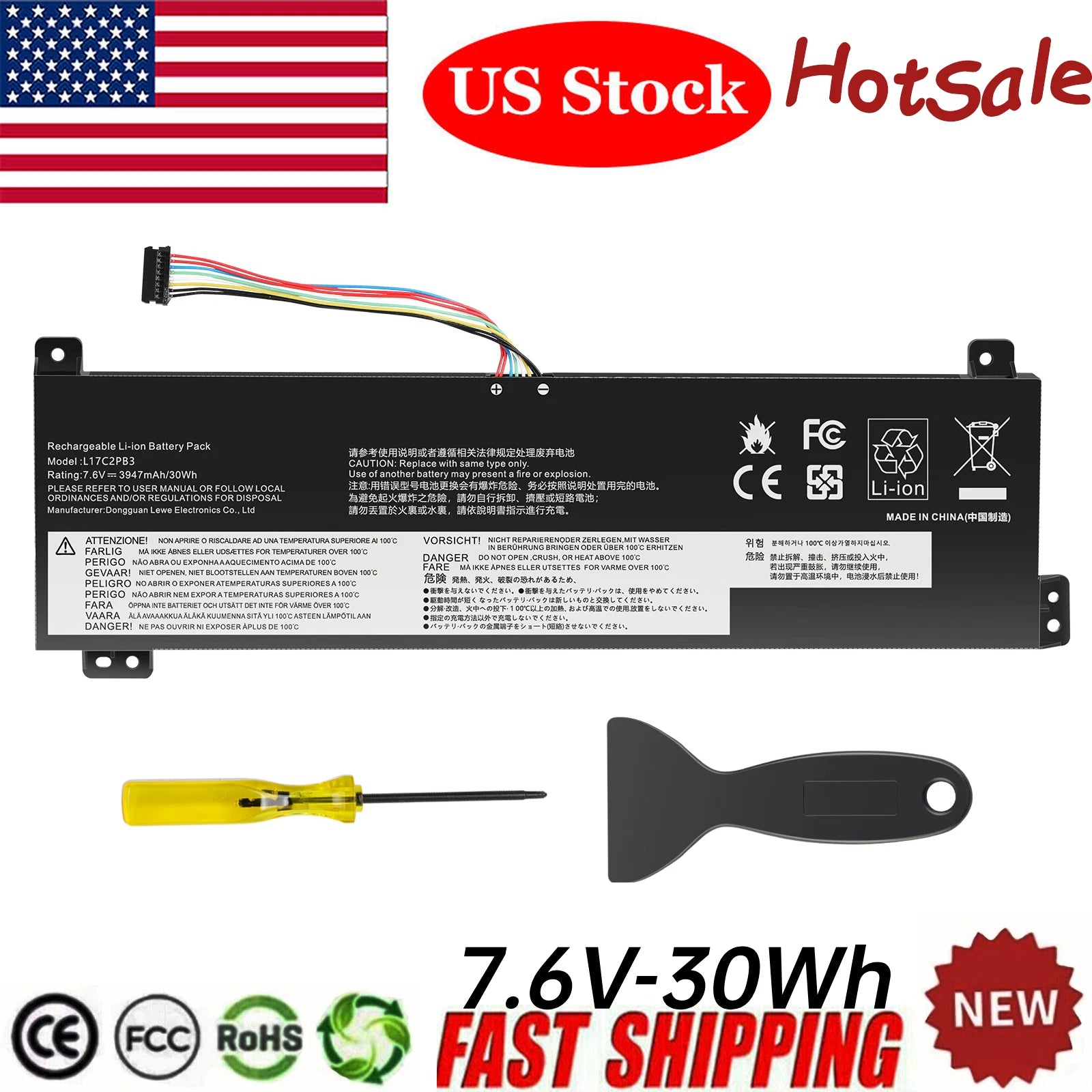 Battery for Lenovo L17L2PB3 L17M2PB3 L17C2PB3 L17M2PB4 V130-15 V330-15IKB 30Wh