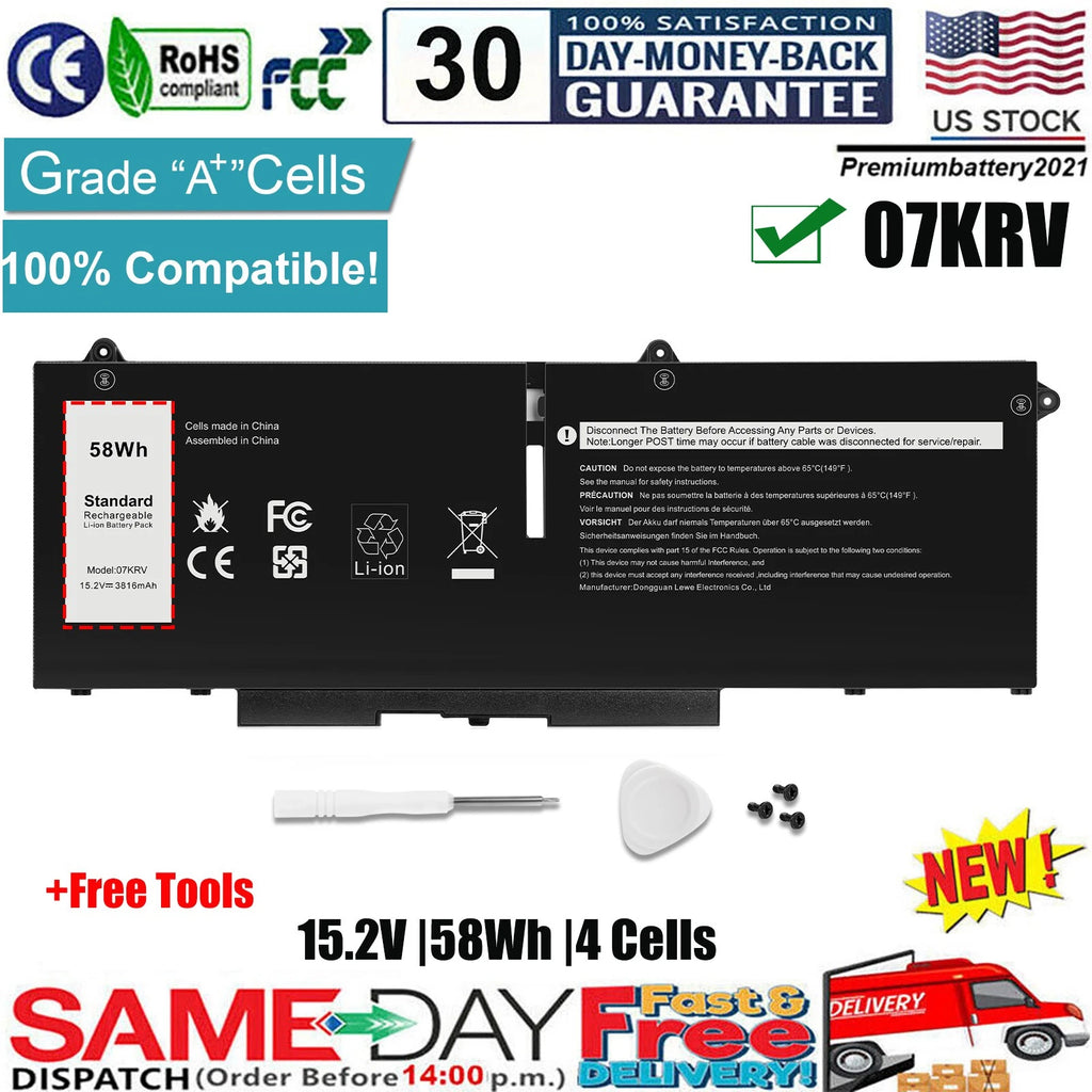 ?New 58Wh 07KRV Battery for Dell Latitude 5330 5430 Precision 3570 H4PVC Y86WG