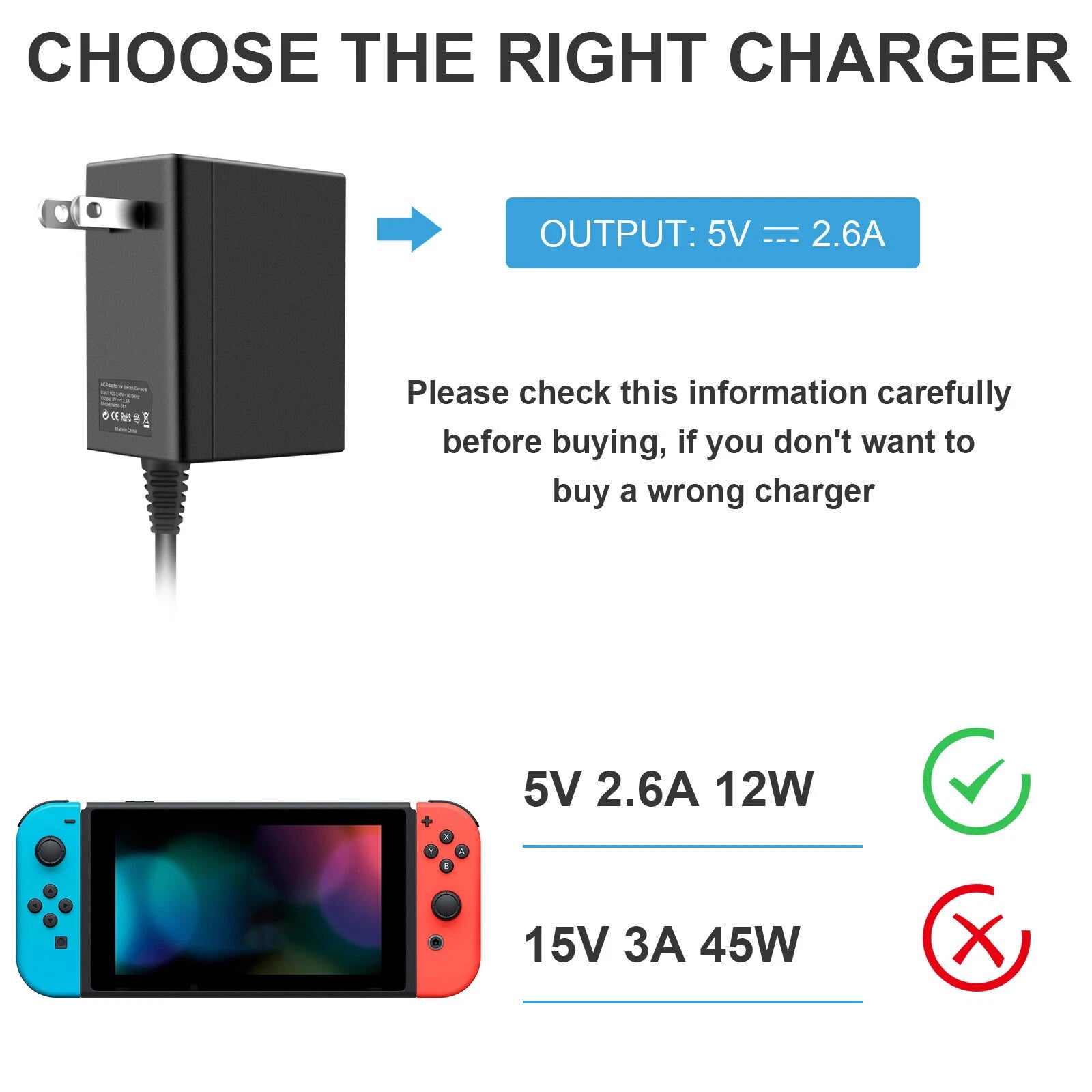 5/15V 2.6A USB C Charger For Nintendo Switch TV Dock Mode AC Power Adapter TypeC