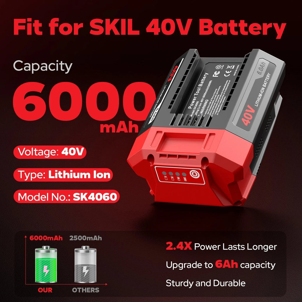 1-2X 40V Replacement Battery for SKIL PWRCore BY8708C-01 BY8705-00 Lithium 6.0Ah