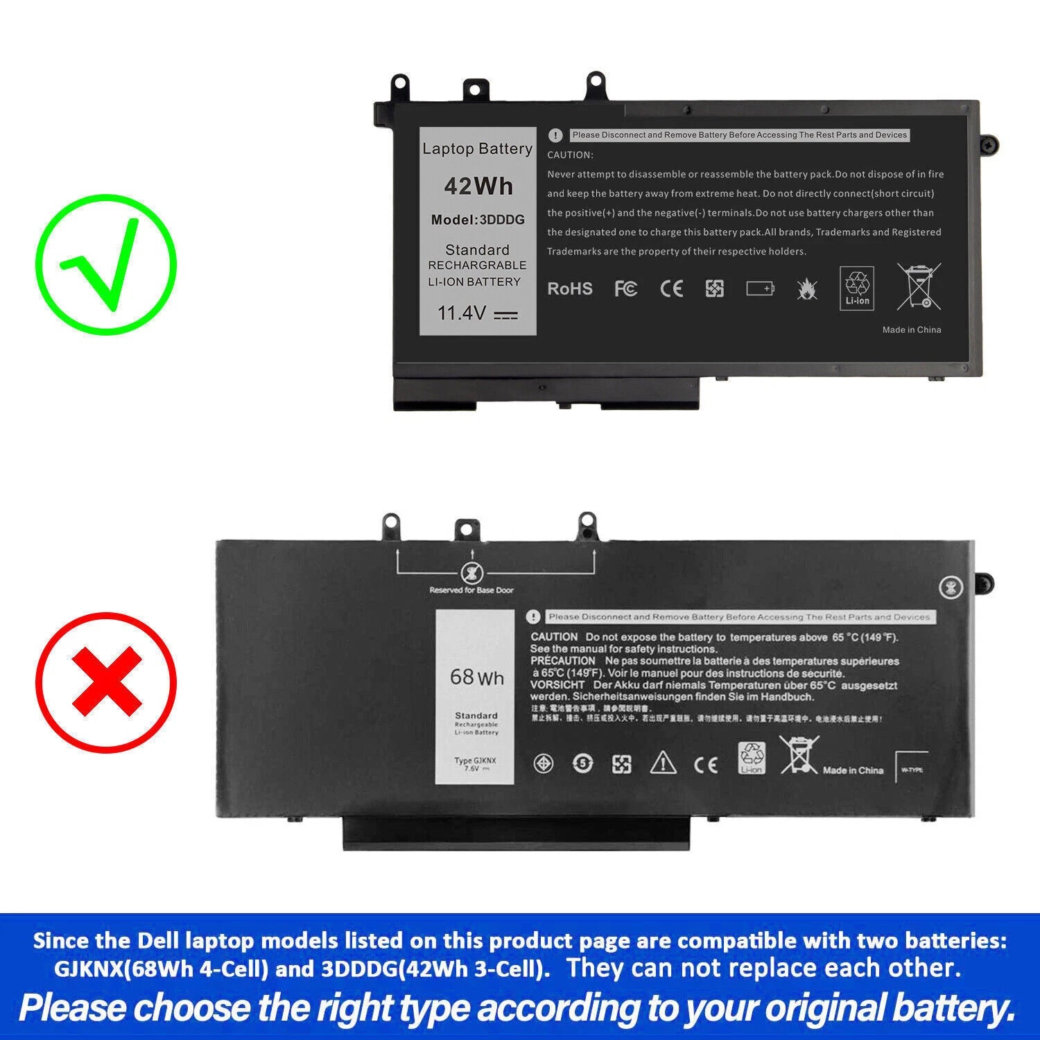 ?Lot 3DDDG Battery for Dell Latitude 5480 5488 5490 5495 5580 Precision 3520