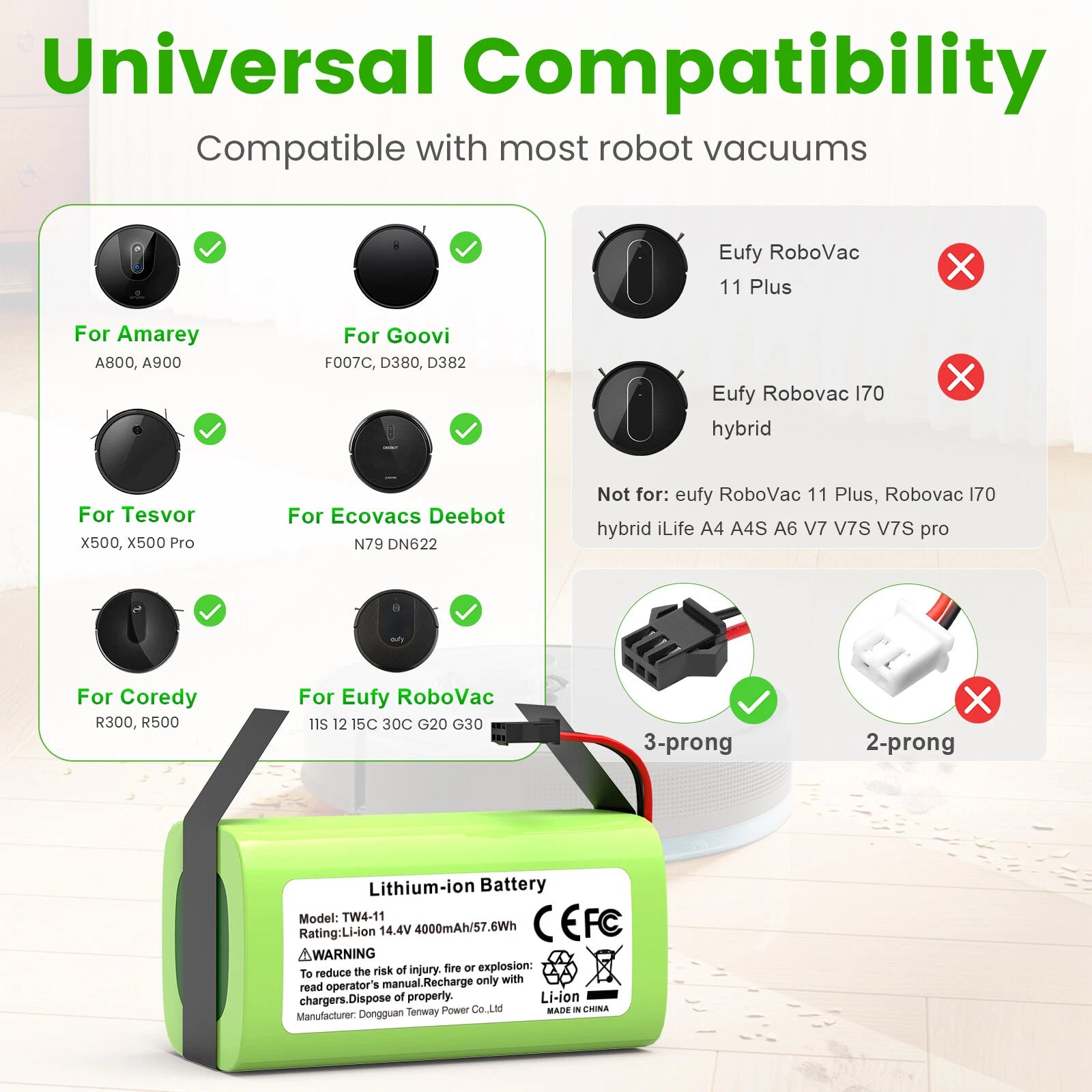 4.0Ah 14.4V LI-ION Battery For Eufy TW4-11 RoboVac 11 11S 15T 15C 25C Deebot N79