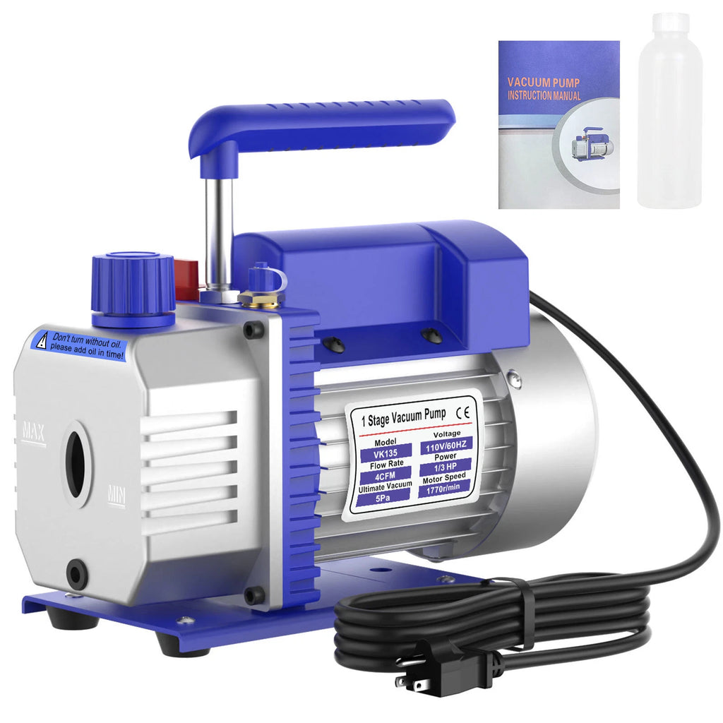 4CFM 1/3hp Rotary Vane Deep Vacuum Pump HVAC R410a R134 AC Air Refrigerant