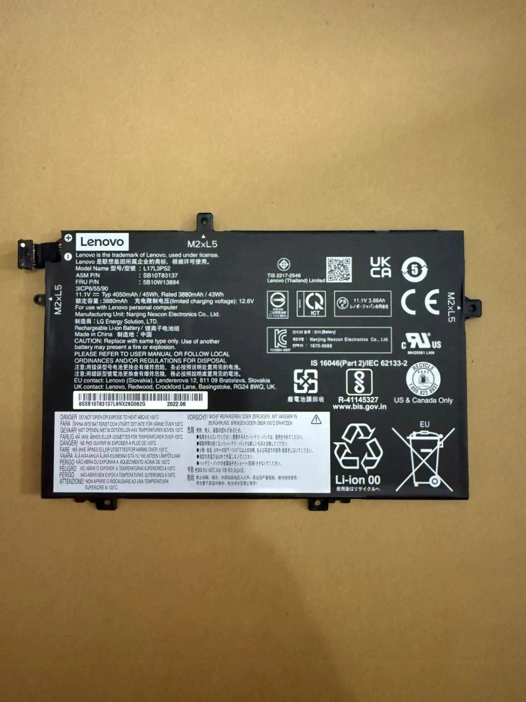 Genuine L17L3P52 01AV463 Battery for Lenovo ThinkPad L490 L480 L580 L14 L15 45WH