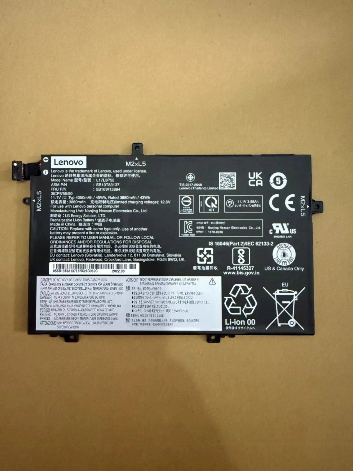 Genuine L17L3P52 01AV463 Battery for Lenovo ThinkPad L490 L480 L580 L14 L15 45WH