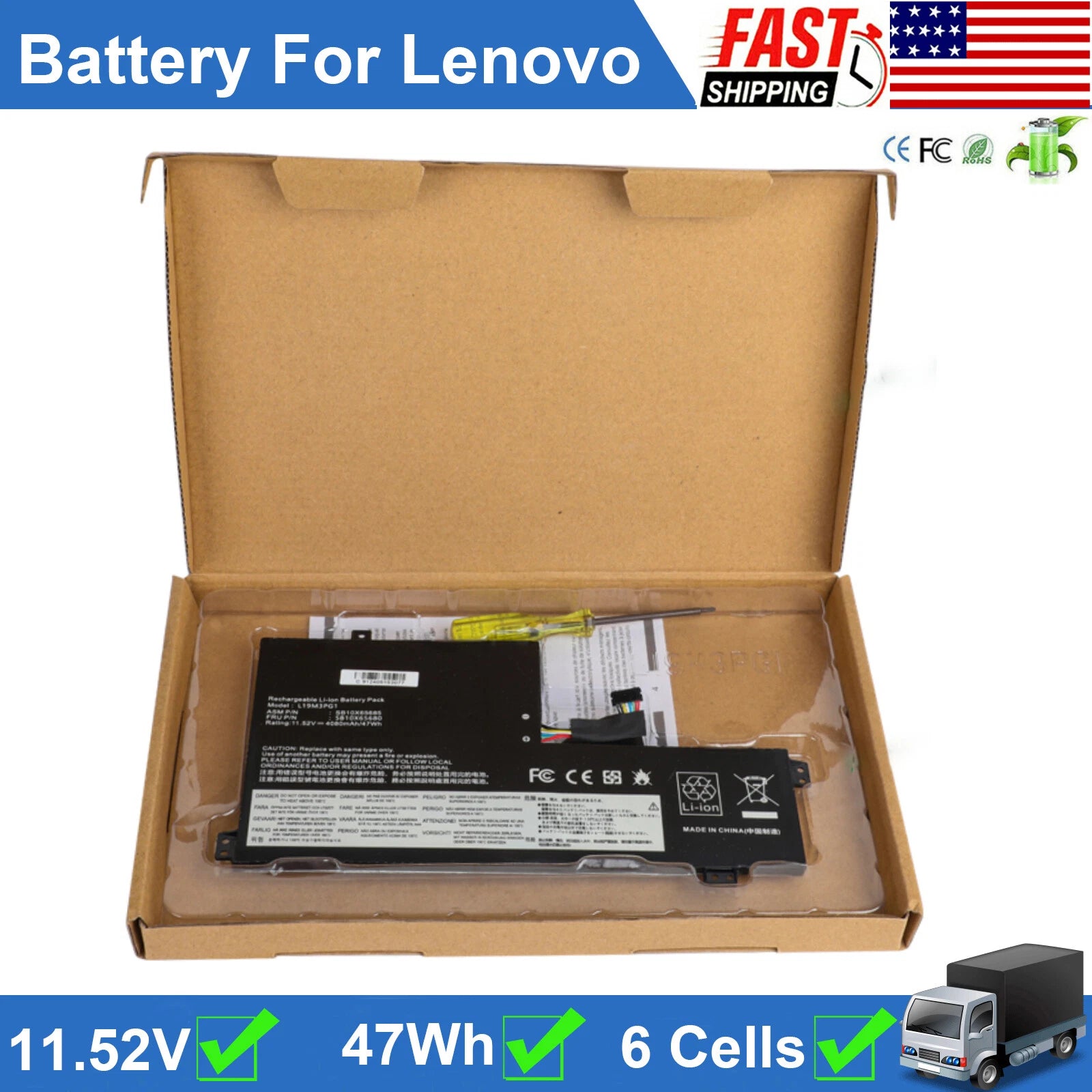 L19C3PG1 L19M3PG1 L19L3PG1 LAPTOP BATTERY FOR LENOVO 100E 300E 3ICP5/55/90 47Wh