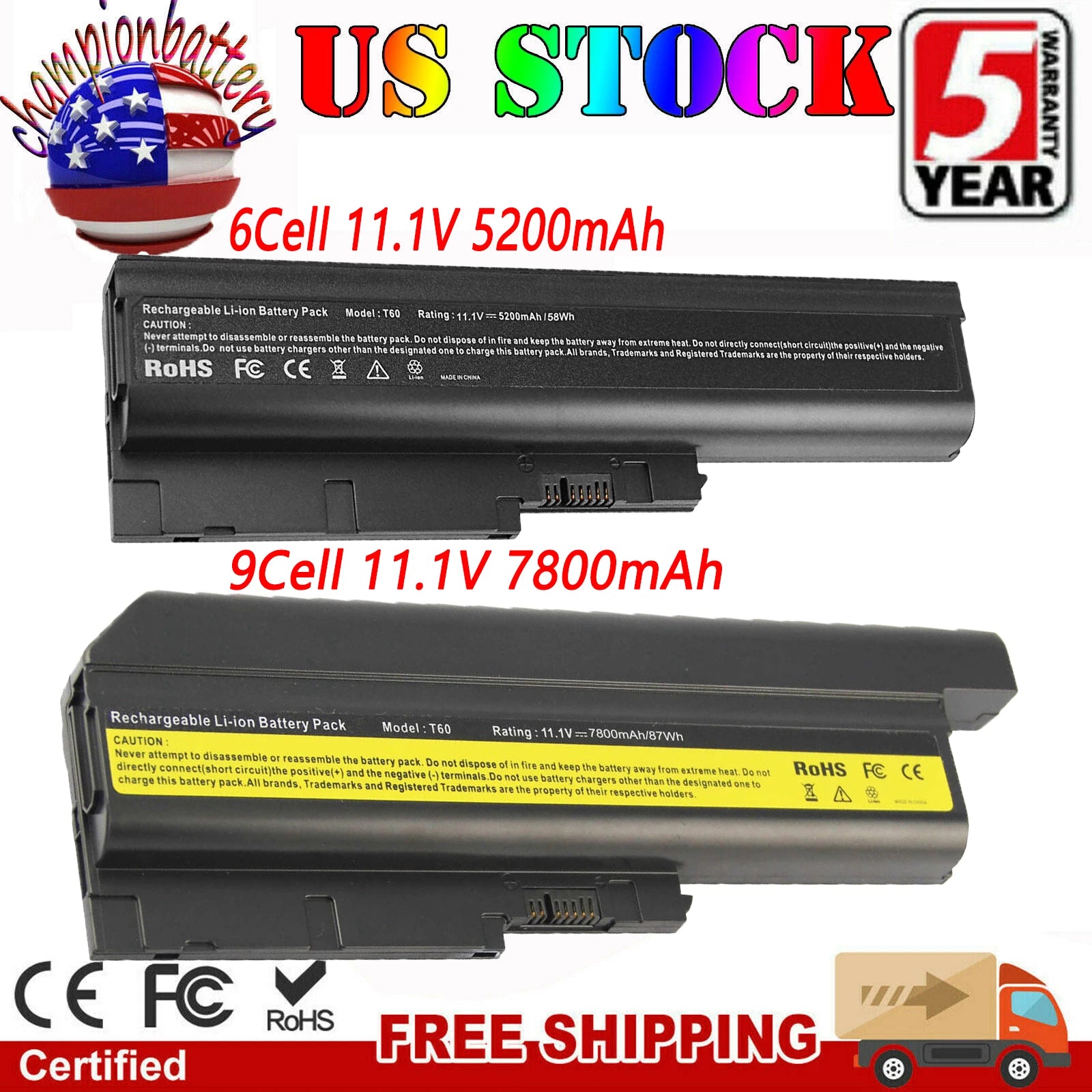 Laptop Battery For LENOVO ThinkPad SL300 SL400 R60 R61 T60P T61 40Y6795 41N5666