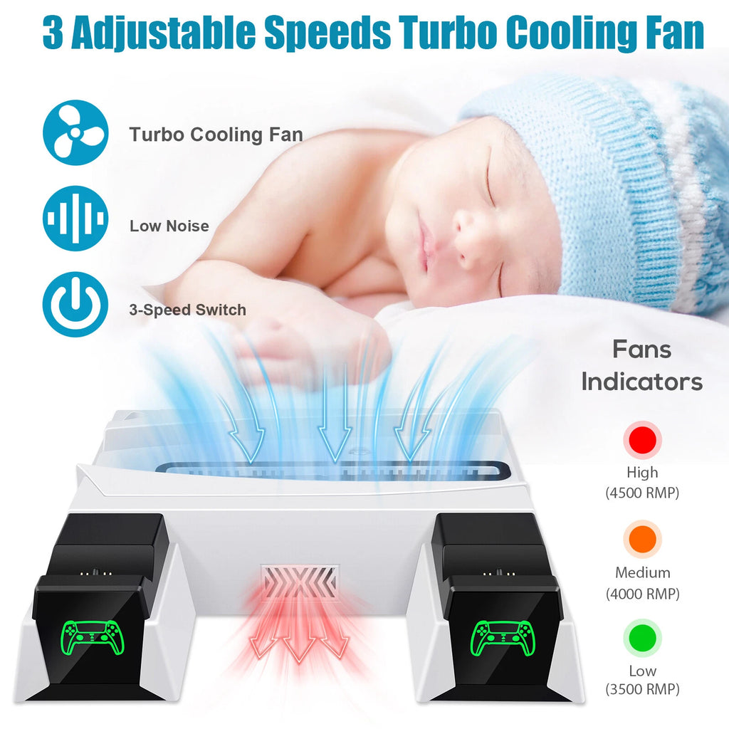 For PS5 PlayStation5 Controller Dual Charger Dock Station Vertical Cooling Stand