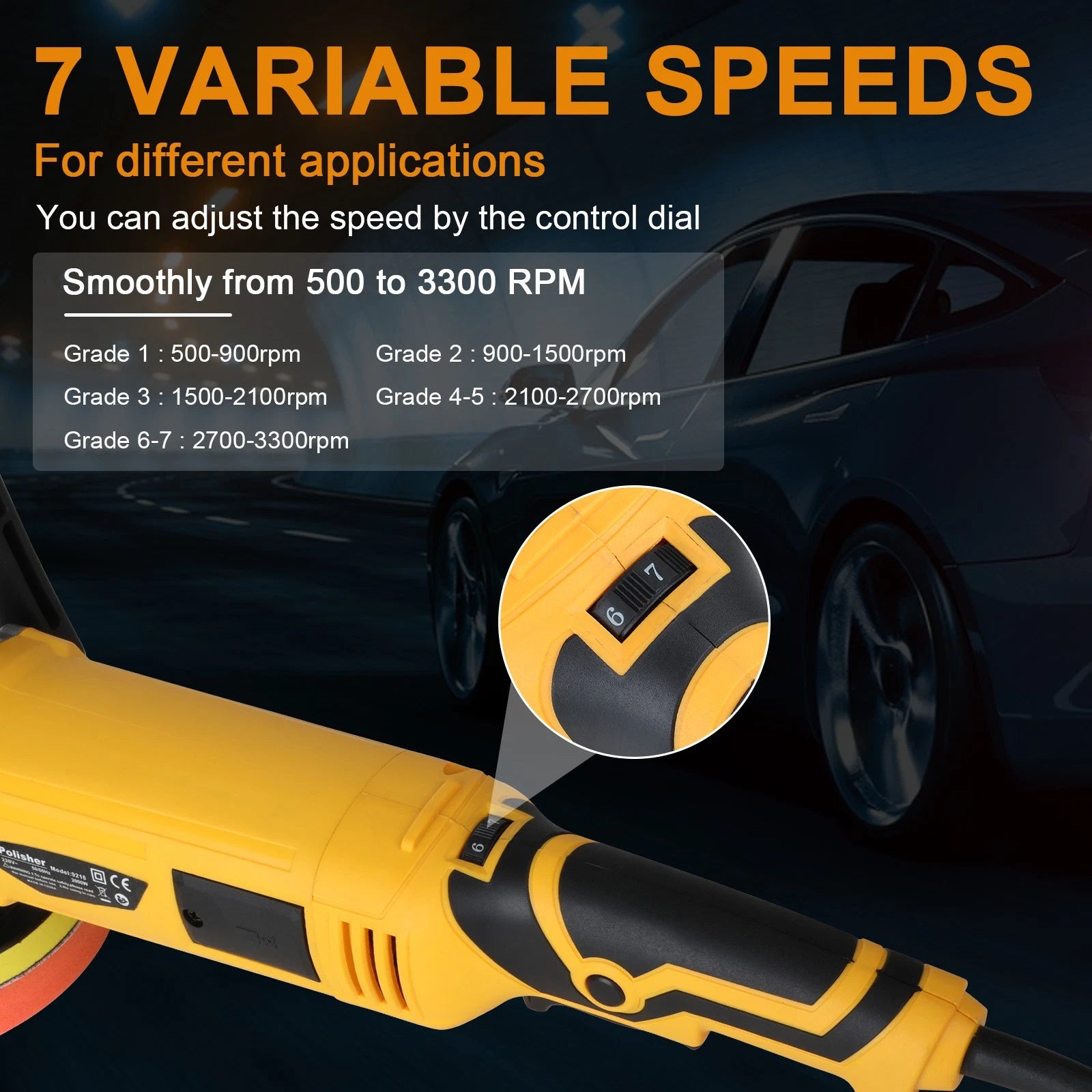 ??2000W Electric Car Polisher Buffer Sander Waxer Kit Variable 7-Speed W/ Pads