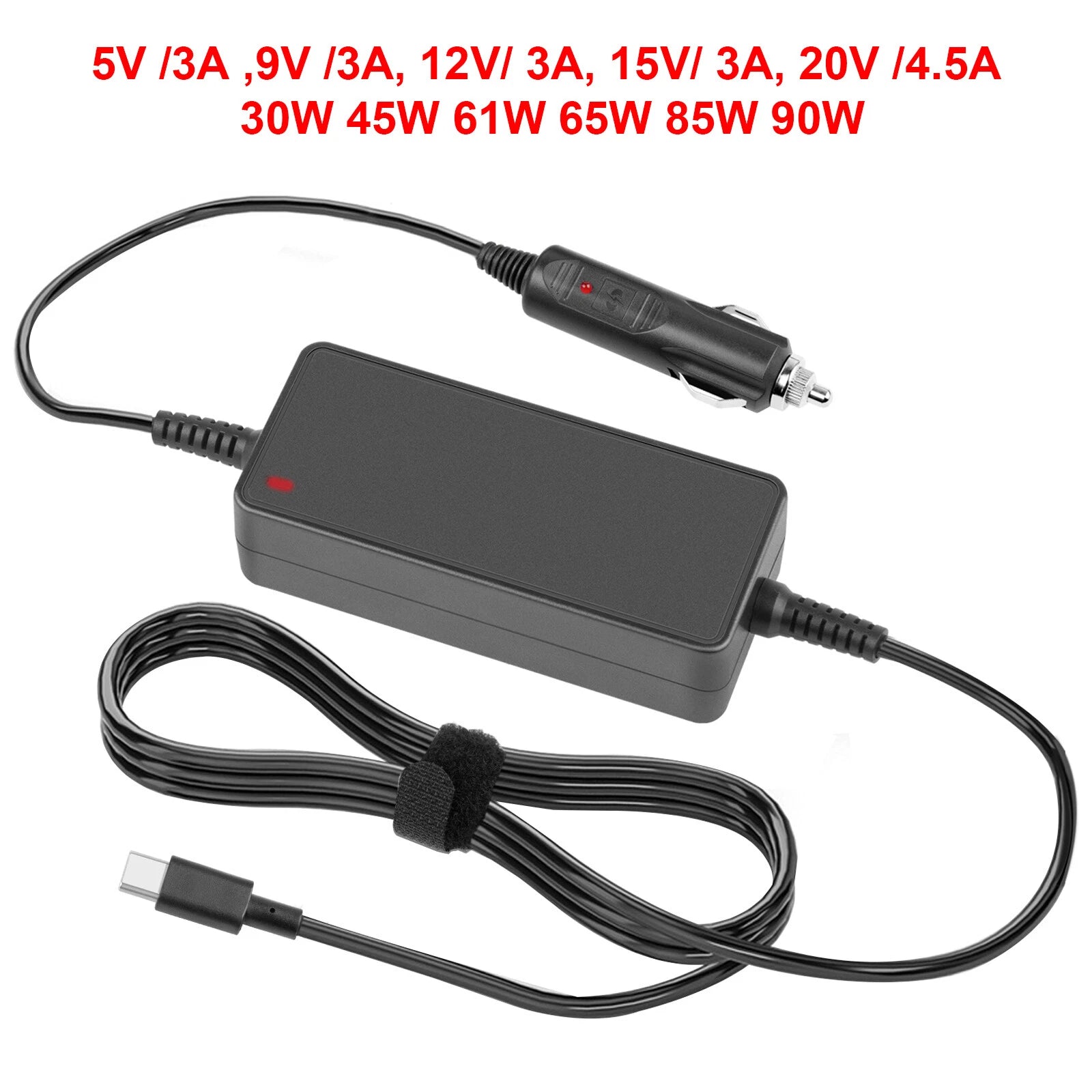 90W In-Car Cigarette USB-C Type C Laptop Adapter Charger for Dell XPS 9360 9370