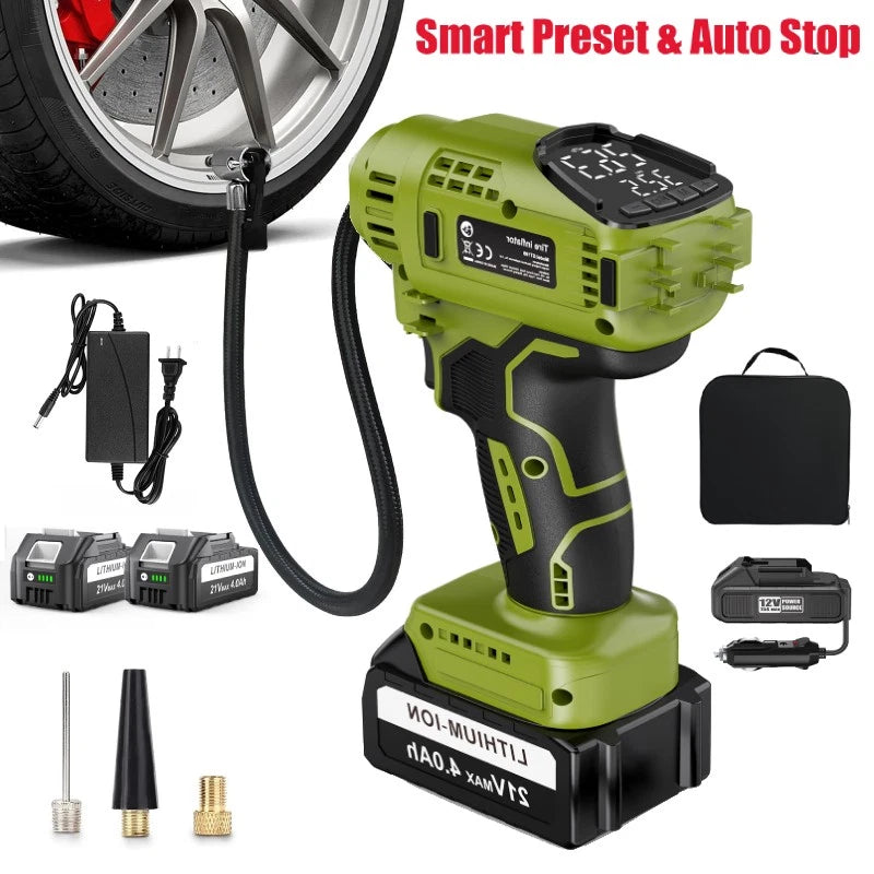 Cordless Tire Inflator Air Compressor Car Pump with Rechargeable Battery Pack
