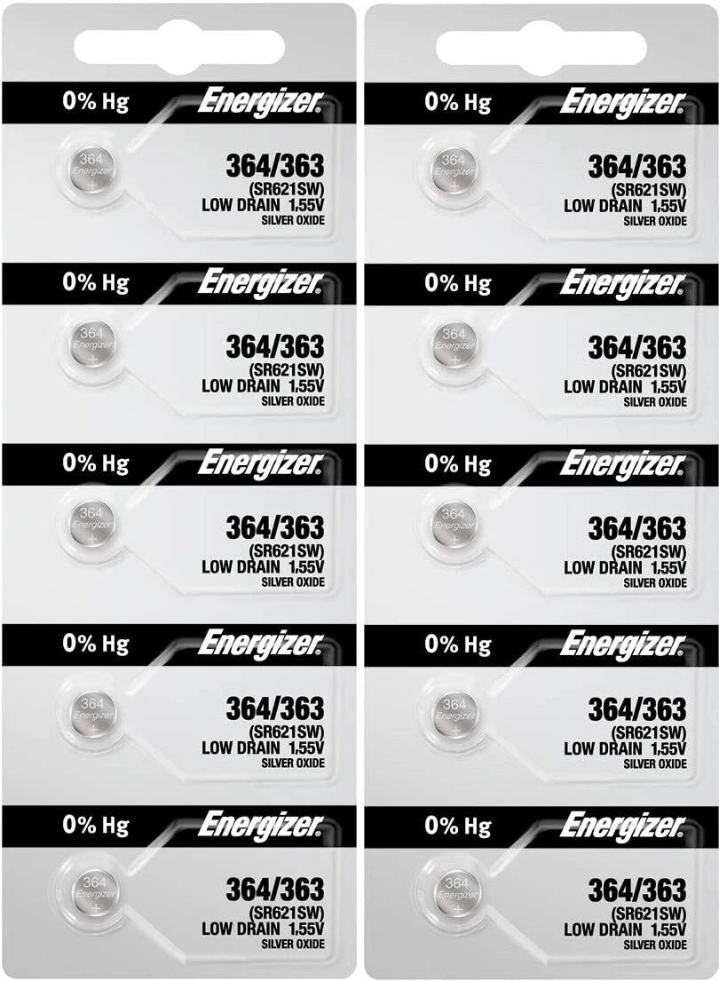 10 x Fresh Stock Energizer Watch Silver Oxide Batteries 364/363 SR621SW Battery