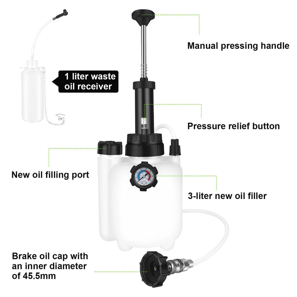 3+1L Manual Brake Bleeder Kit Oil Bottle Fluid Pressure Bleeding Vacuum Pump Set