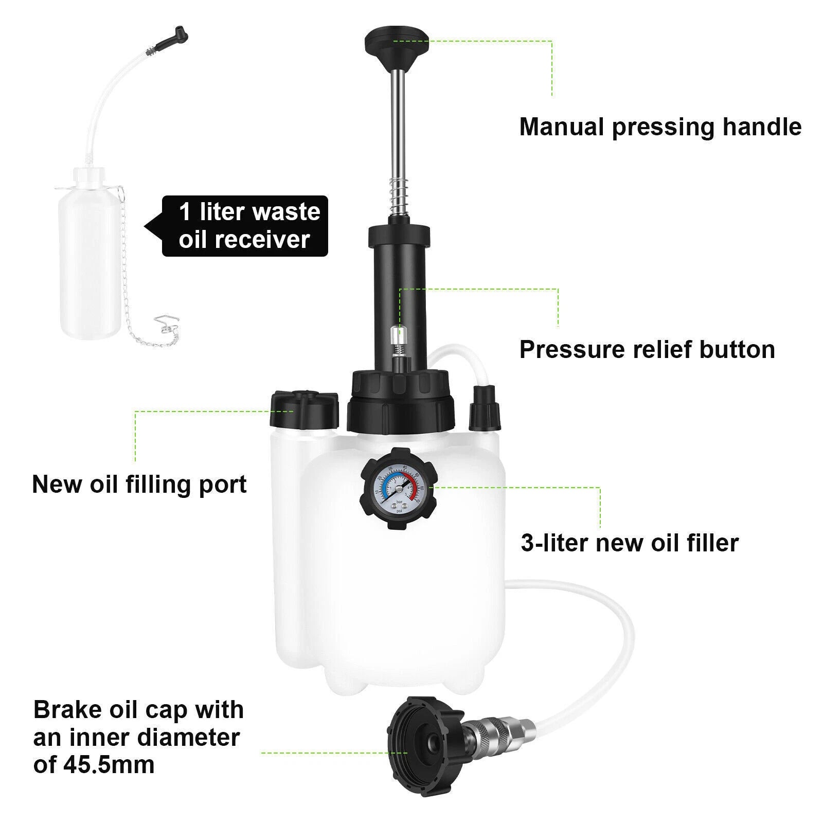 3+1L Manual Brake Bleeder Kit Oil Bottle Fluid Pressure Bleeding Vacuum Pump Set