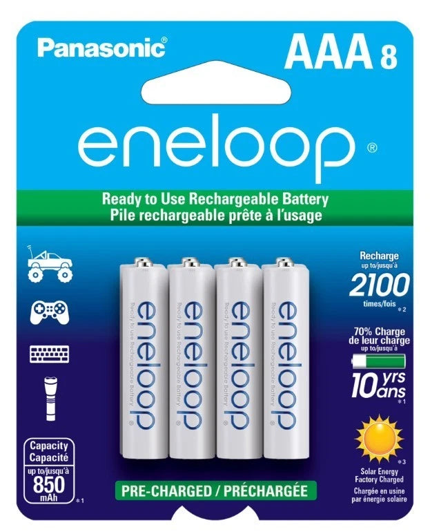 Panasonic eneloop AAA 8 Ni-MH BK-4MCCA8BA Pre-Charged Rechargeable Batteries