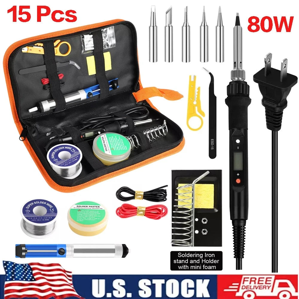 80W Electric Soldering Iron Welding Gun Kit Solder Wire Adjustable Temperature