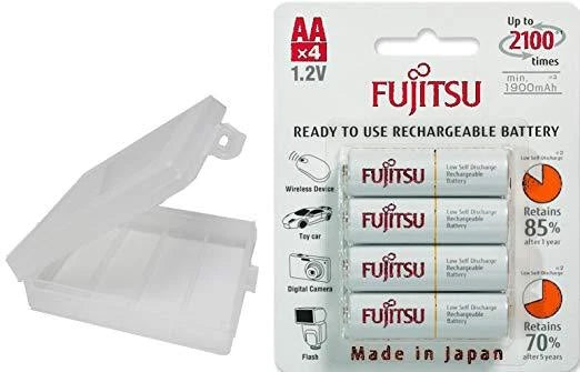 4 Fujitsu AA Rechargeable NiMH 1.2V Min. 1900mAh Batteries - With Battery holder