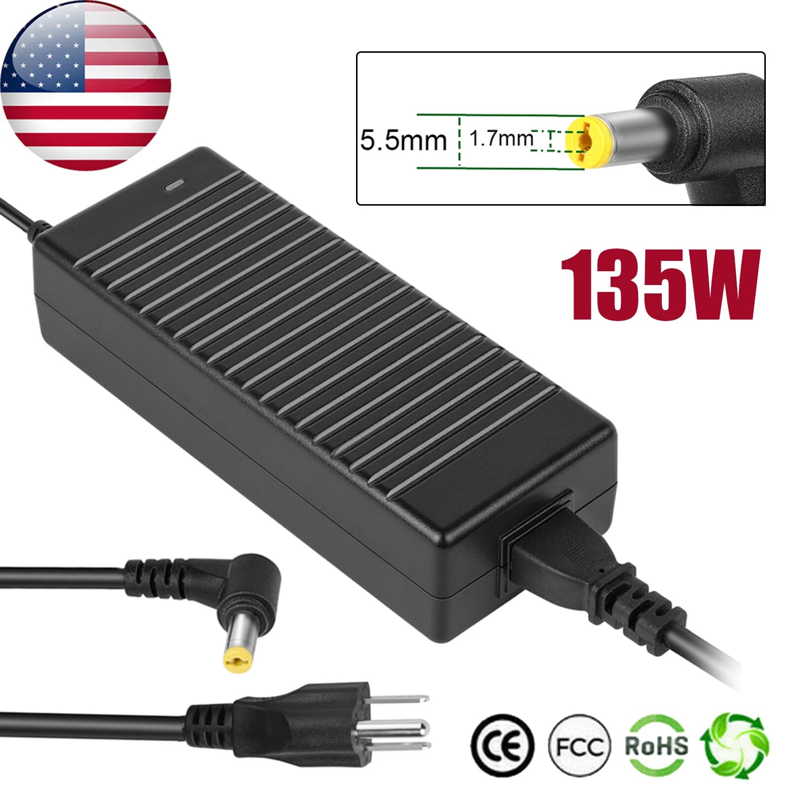 NEW! For Acer Laptop Charger AC Adapter5.5*1.7mm Tip ADP-135KB T 19V 7.1A 135W