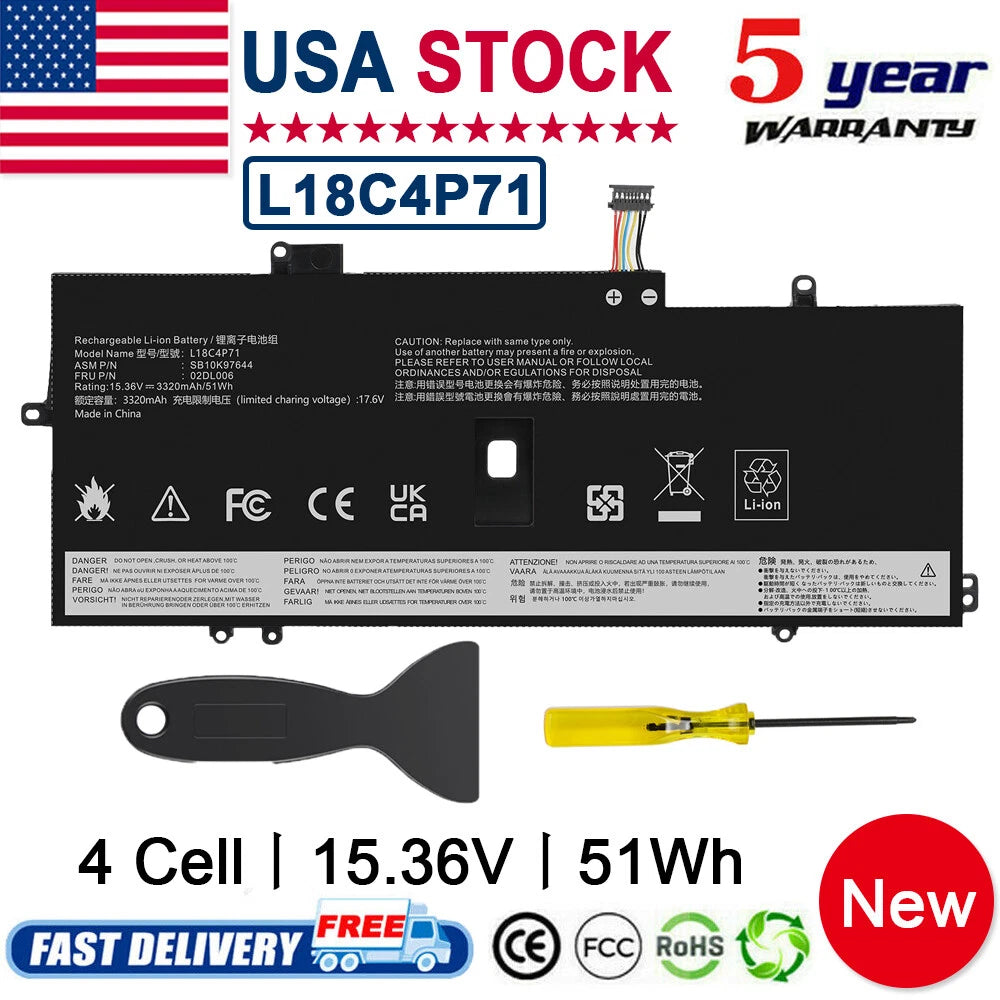 51Wh Battery L18L4P71 For Lenovo ThinkPad X1 Yoga 2019 4th Gen / 2020 5th Gen