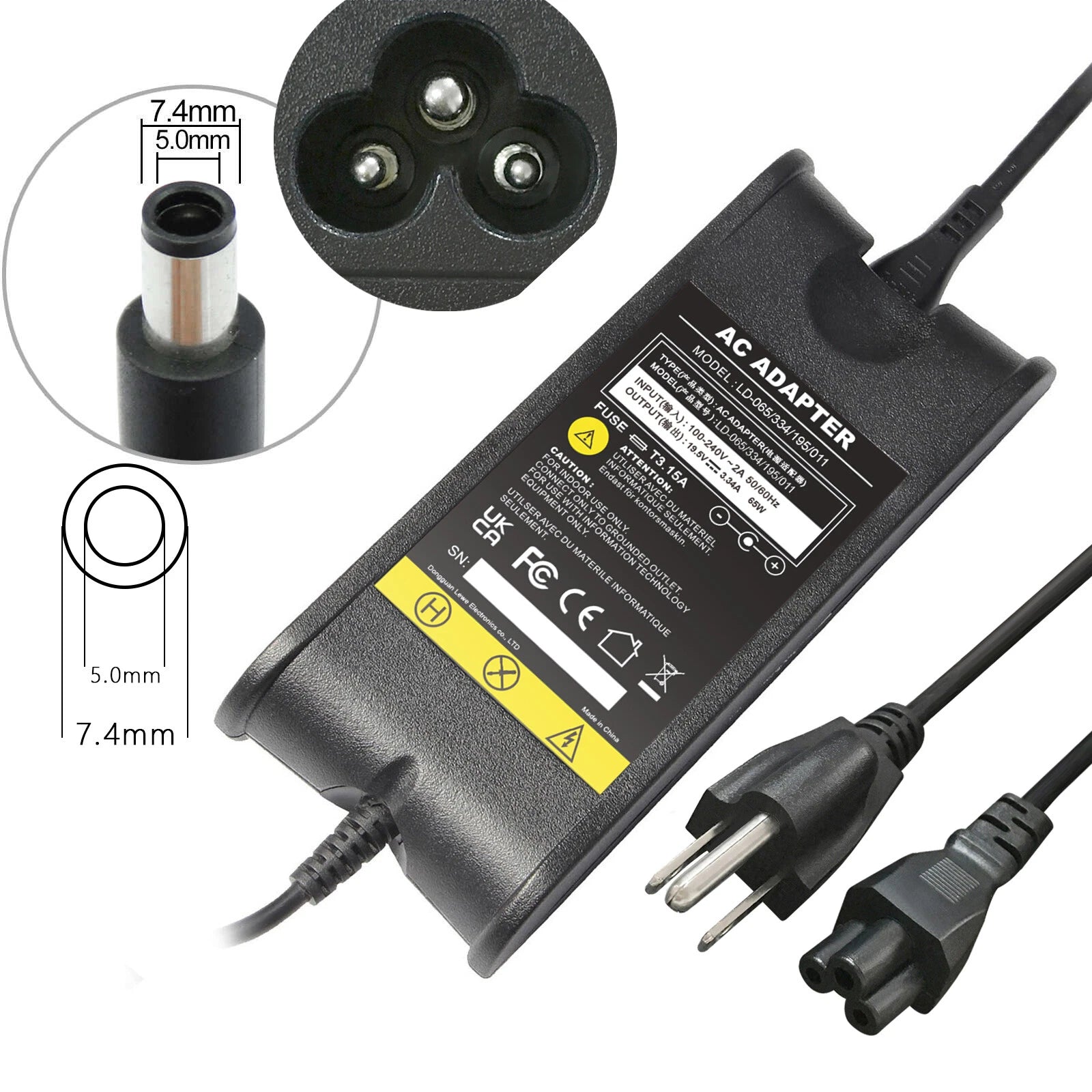 65W Adapter Charger for Dell Chromebook 11 3120 3180 3189 P26T P22T Power Supply
