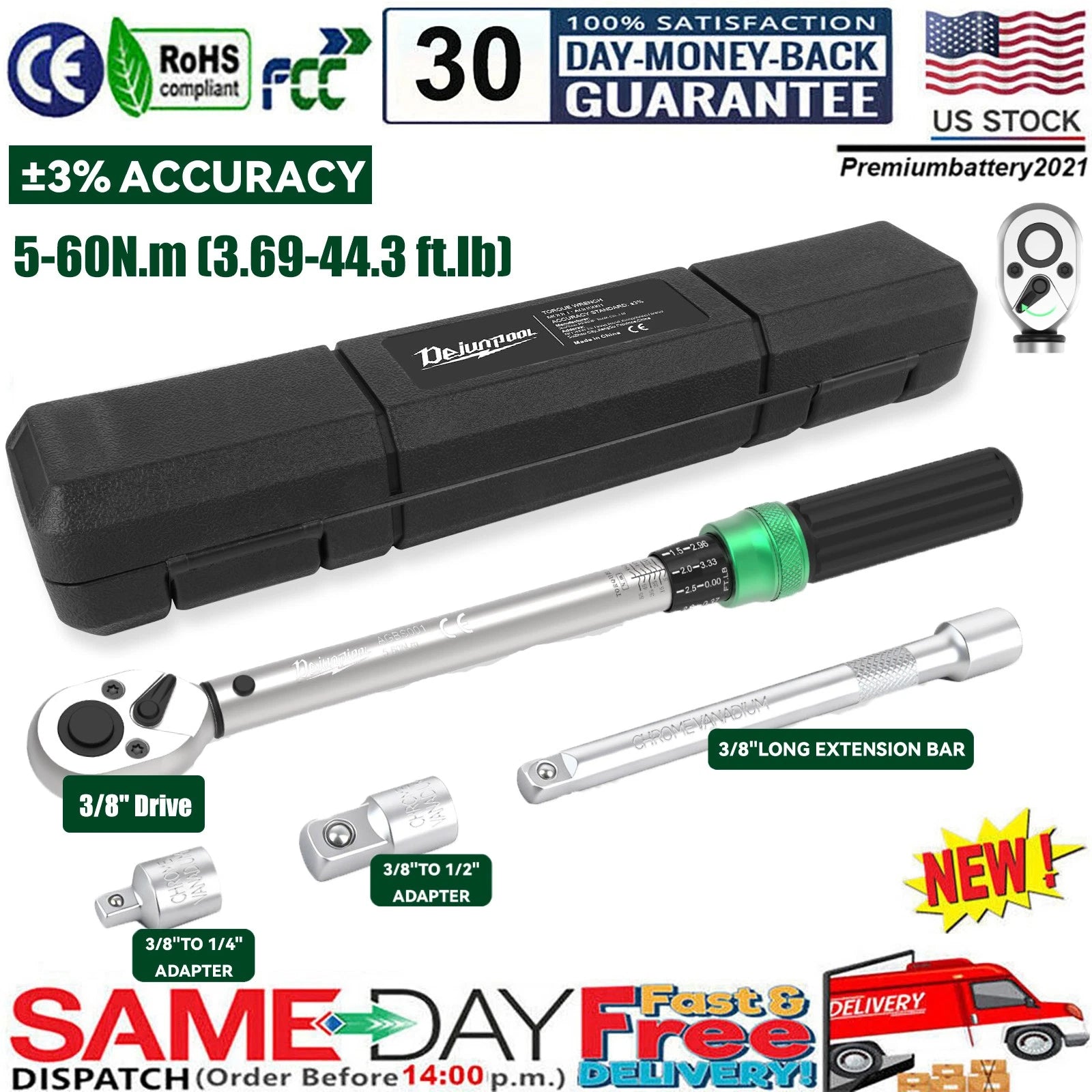 ?1/4''/3/8''/1/2''Drive Torque Wrench Set Click Torque Wrench Adjustable 72Tooth