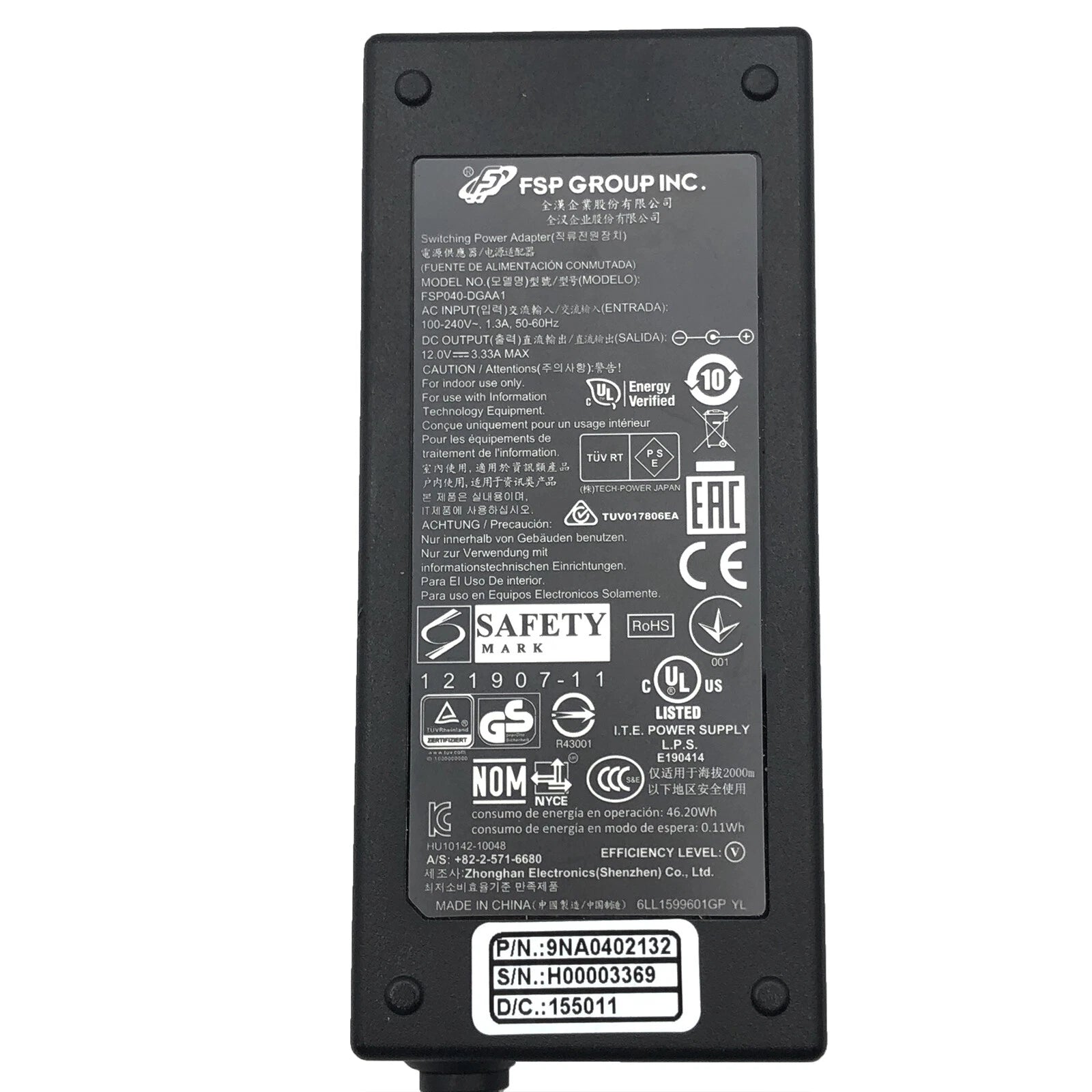 NEW Genuine FSP FSP040-RHAN2 AC/DC Switching Power Adapter 12V 3.33A 40W - 5.5mm