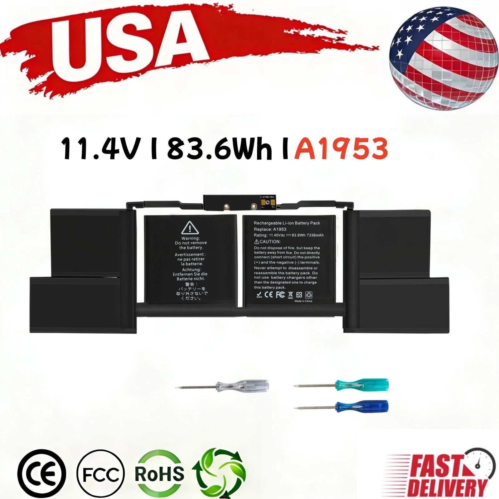 New A1953 Battery For Apple Macbook 15" 2018 2019 080-333-400 A1990 (EMC 3215)
