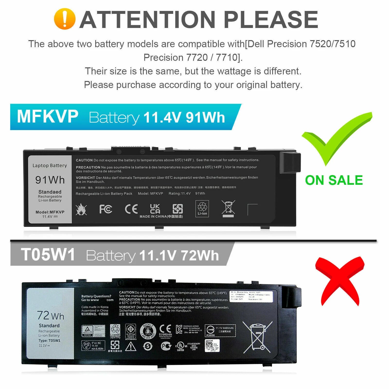 ?LOT 91Wh MFKVP Battery For Dell Precision 15 7510 7520 17 7710 7720 M7510 M7710