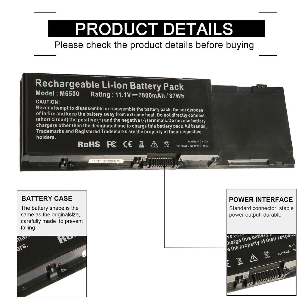New Battery For Dell Precision M2400 M4400 M6400 M6500 KR854 8M039 C565C DW842