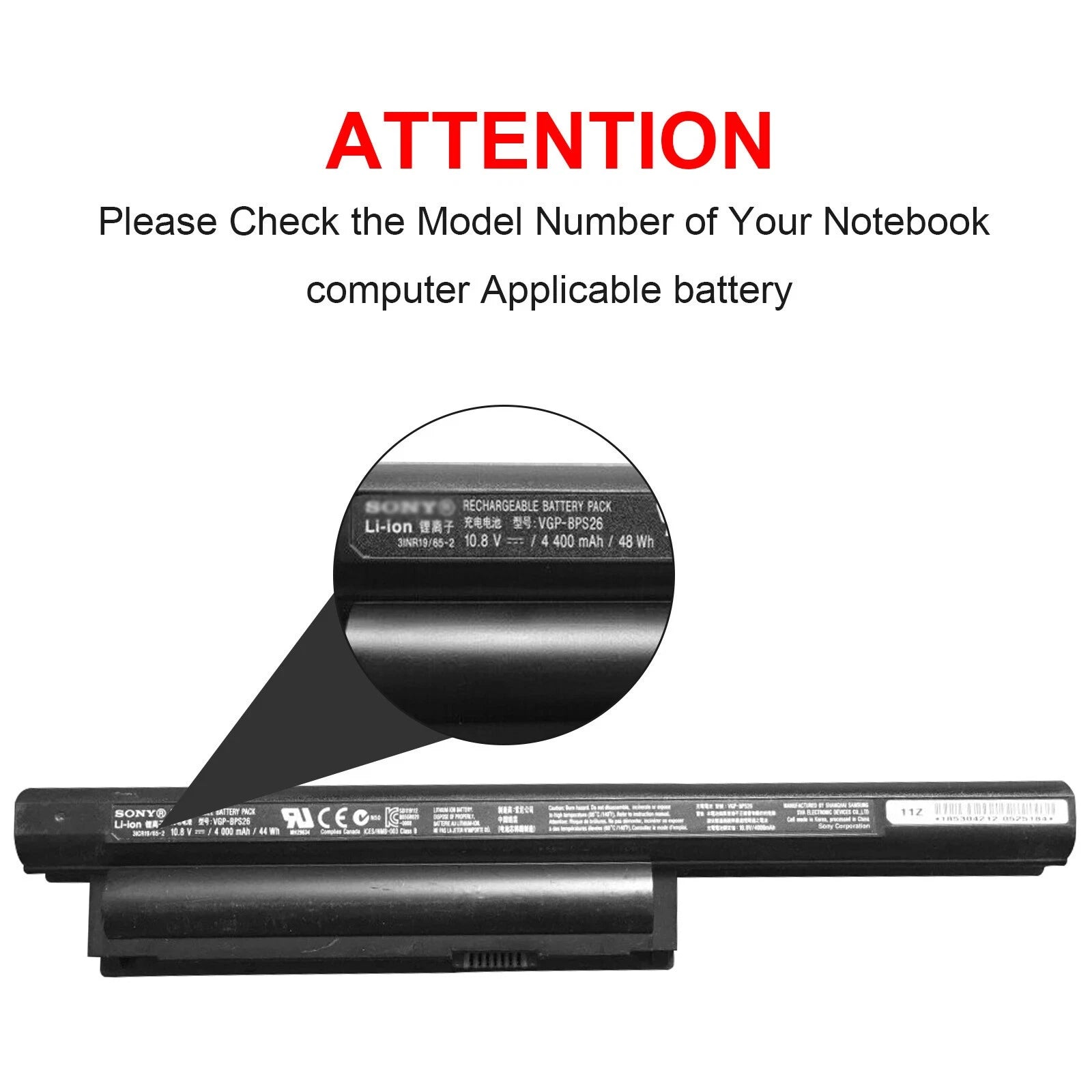 BPS26 Laptop Battery for Sony VAIO VGP-BPS26 VGP-BPS26A VGP-BPL26 VPC-EH VPC-CA