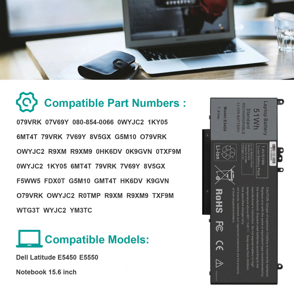 Battery for Dell Latitude E5250 E5450 E5550 Notebook 15.6 inch G5M10 WYJC2 1KY05