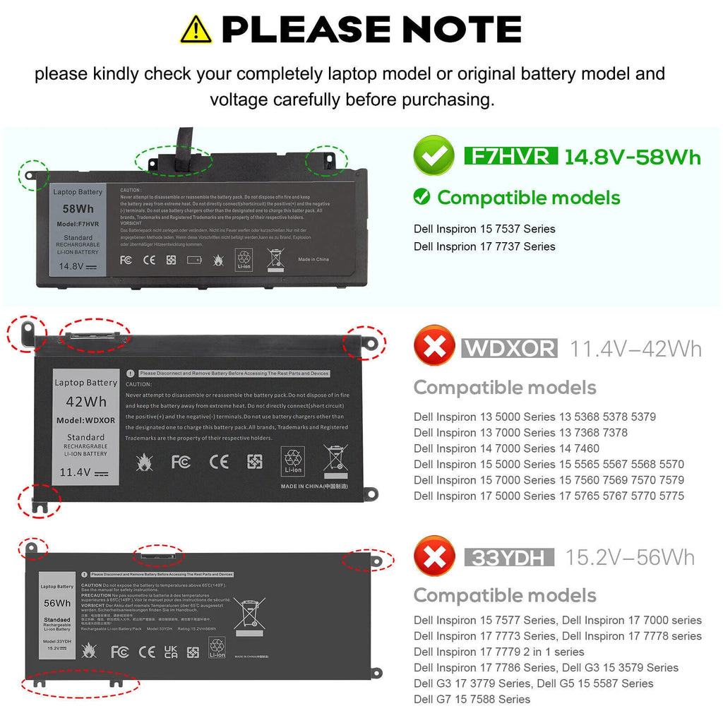 LB1 F7HVR Battery For Dell Inspiron 17 7000 7737 7746 14 15 15r 5545 14.8v 58Wh