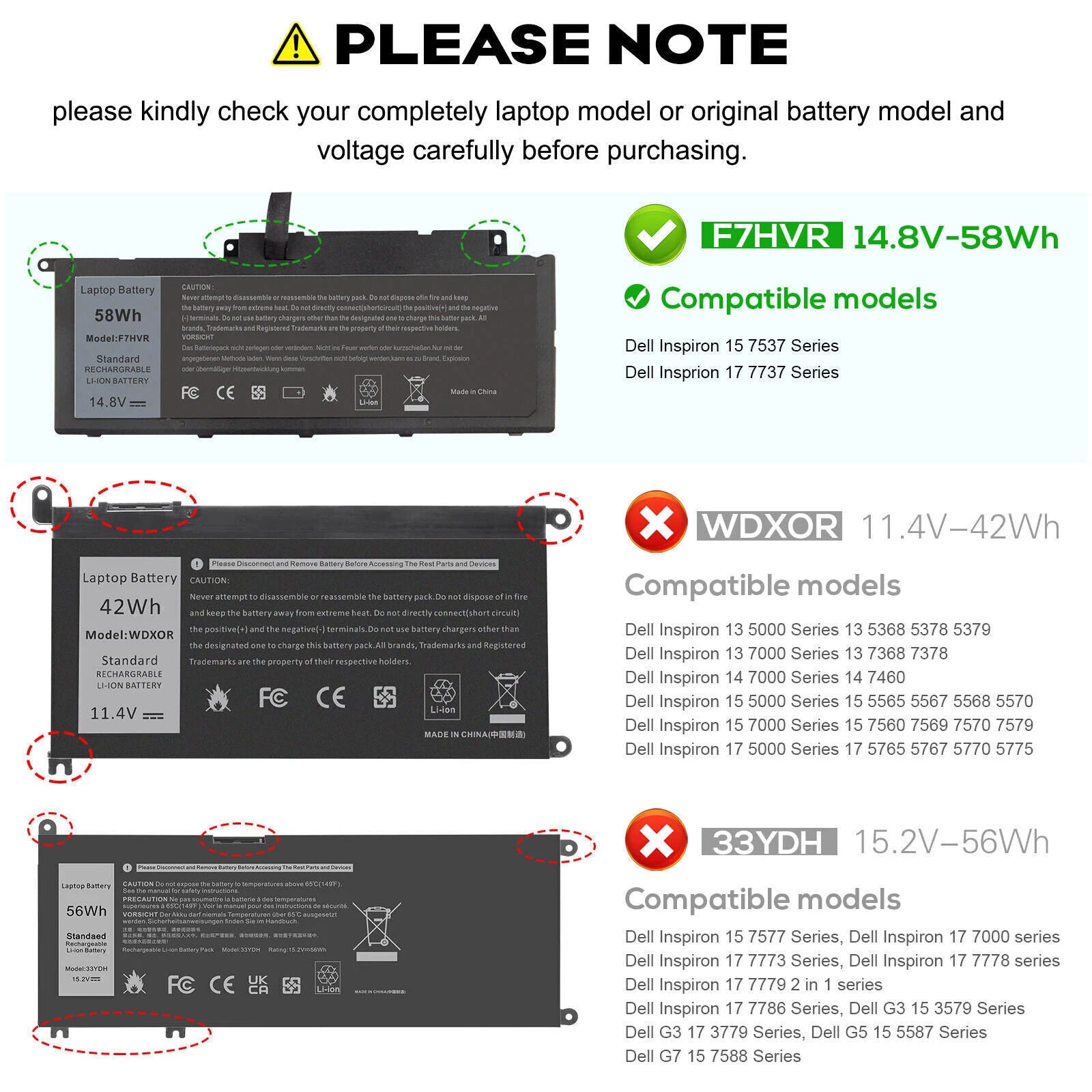 LB1 F7HVR Battery For Dell Inspiron 17 7000 7737 7746 14 15 15r 5545 14.8v 58Wh