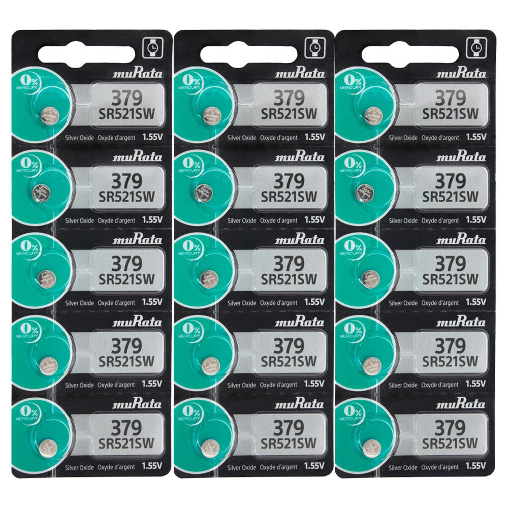 15 Murata 379 Mercury Free Silver Oxide Watch Batteries - Replaces Sony