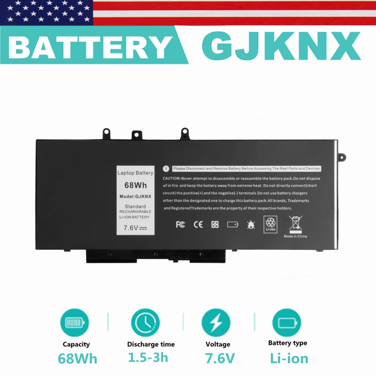 GJKNX Battery For Dell Latitude 5280 5480 5580 5490 5491 5495 GD1JP 7.6 V 68wh