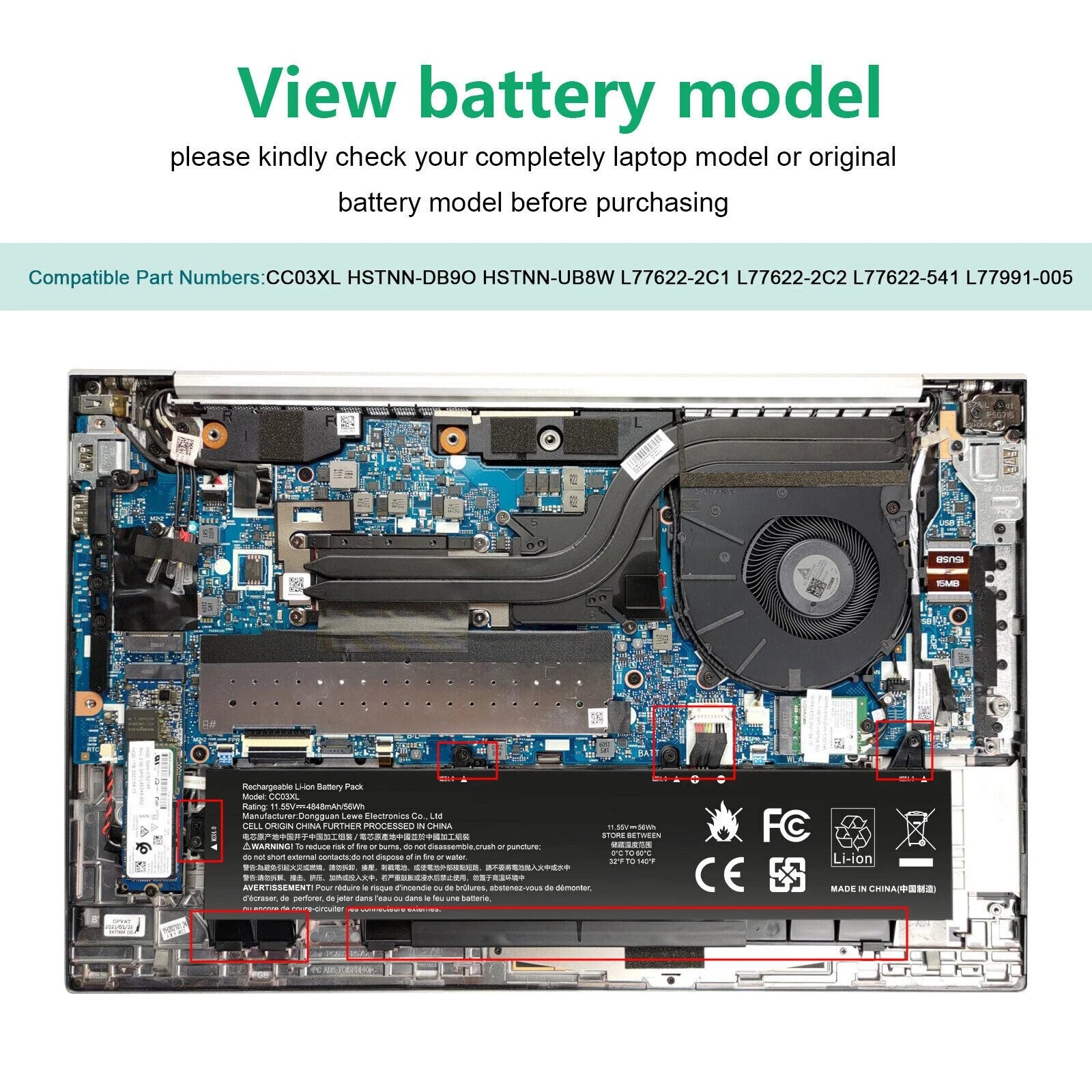 53wh/56wh CC03XL Battery for HP EliteBook 850 855 G7/G8 845 830 835 840 G7/G8