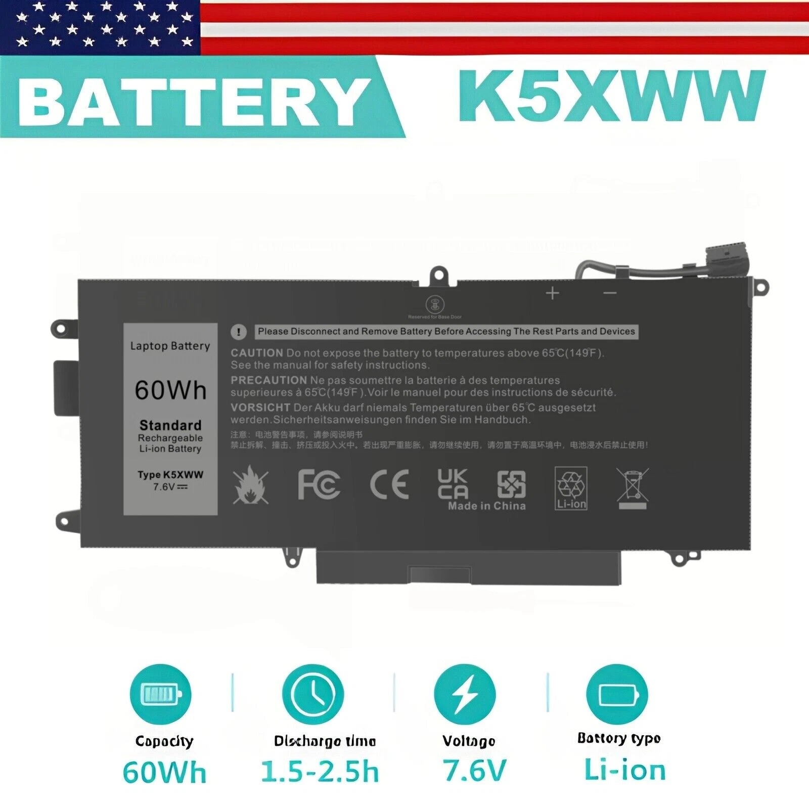 K5XWW Battery For Dell Latitude 5289 7389 7390 2in1 L3180 Series 6CYH6 71TG4